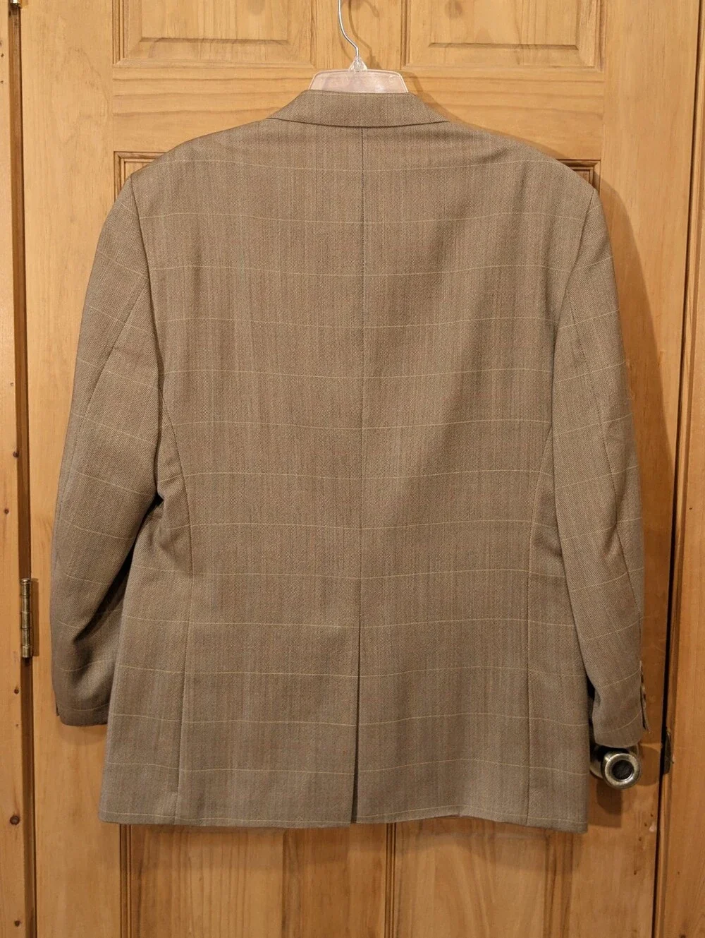 Nautica Blazer 100% Wool Tan Brown Windowpane Sport Coat 44R Classic Career